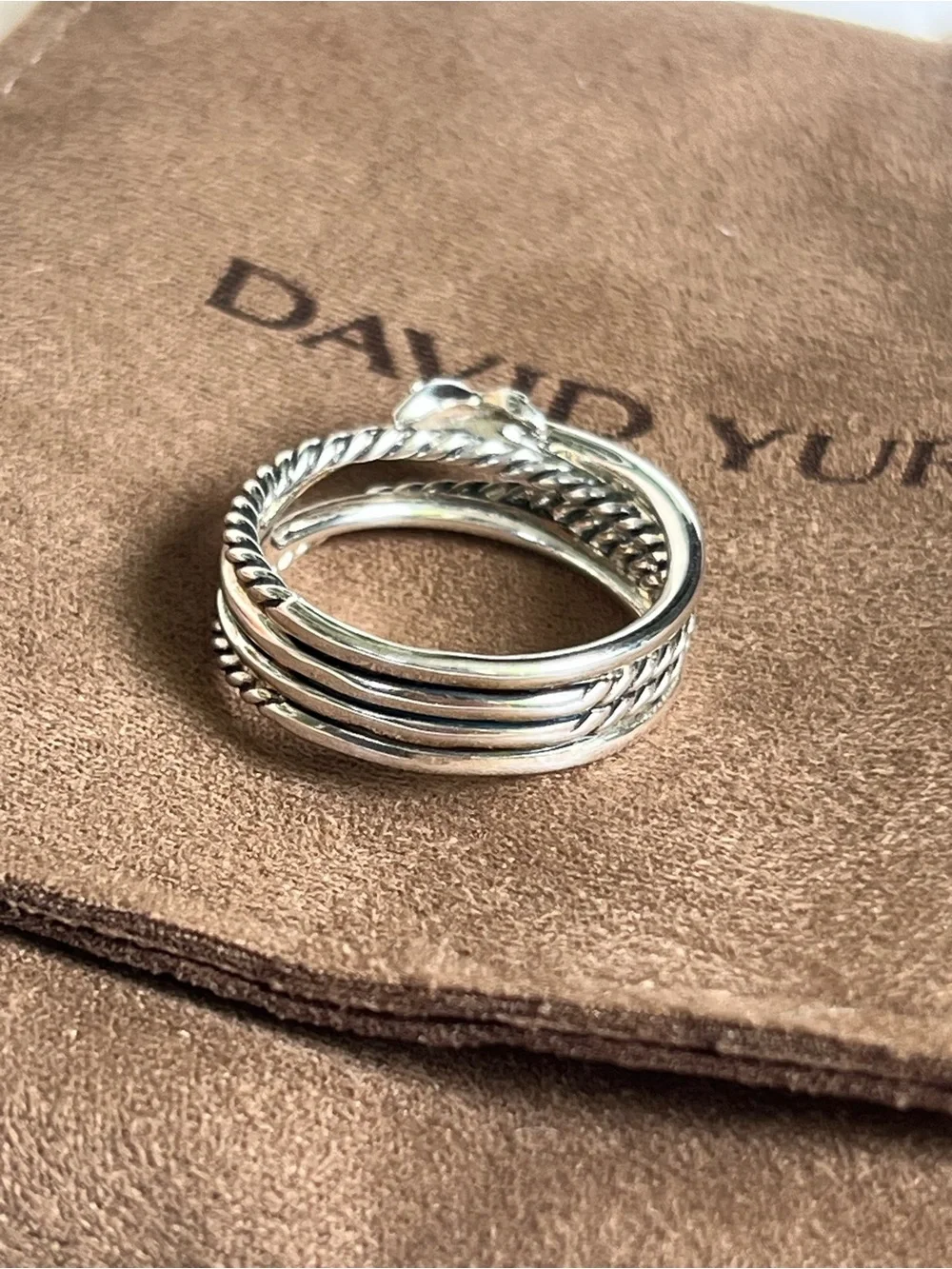 David Yurman Pavé Diamond Accent X Crossover Silver Knot Band Ring 7